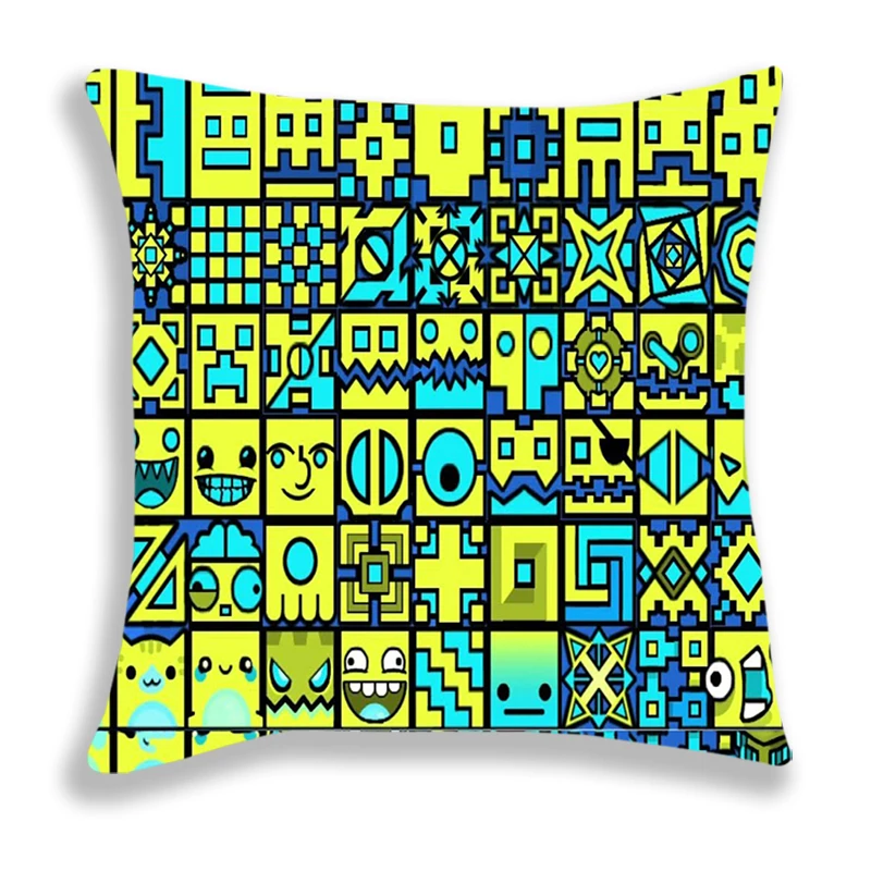 Angry Geometry Dash Print Pillow Case Cartoon Cushion Covers For Sofa Bed Home Decorative Pillow Covers Kids Pillowcases 45*45cm