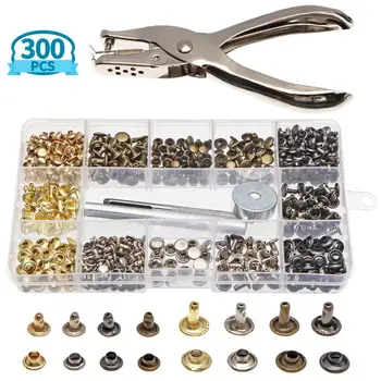 

300Pcs Leather Rivets Double Cap Rivet Metal Studs with Punch Pliers Setting Tools for Clothing Bag Shoes DIY Craft Repair