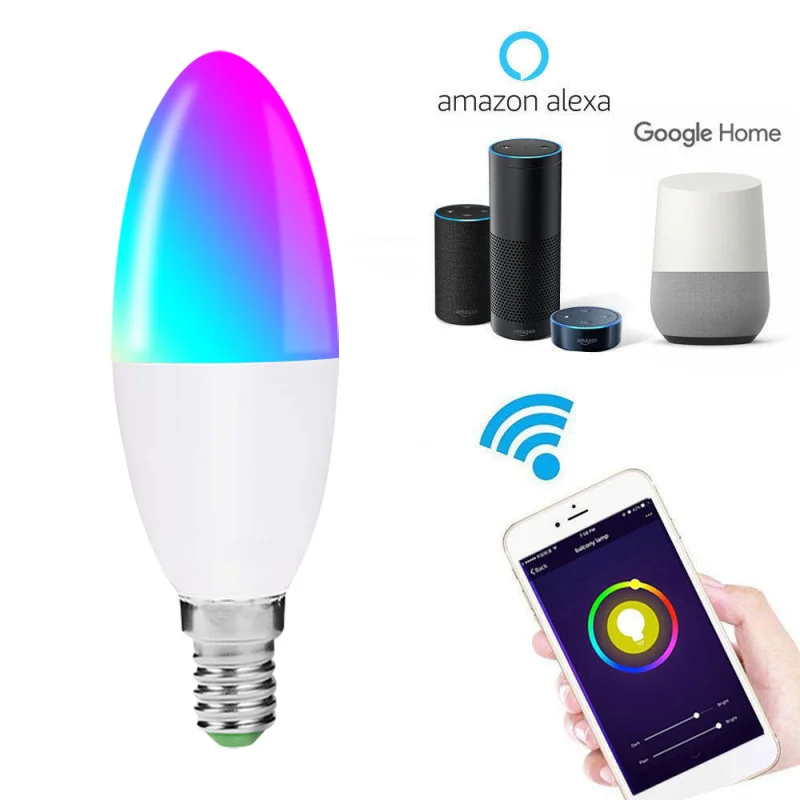 Promotion! Smart LED Candelabra Base Bulb, RGB Dimmable Multicolored Candle Bulb, WiFi Control 40W Equivalent Bulb, Compatible w