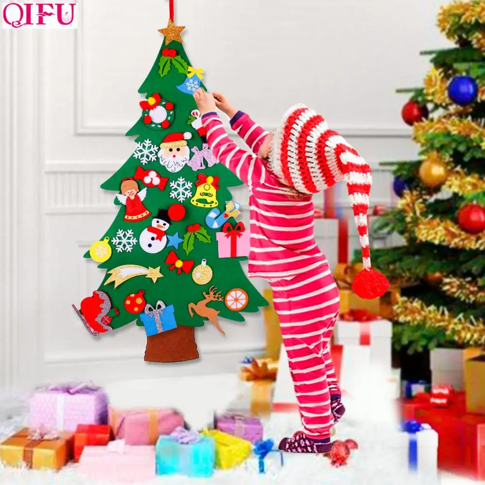 QIFU 3D DIY Felt Christmas Tree Christmas Decor for Home Artificial Christmas Tree Xmas Gifts New Year Navidad Natal