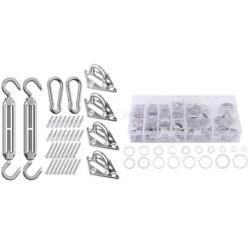 

40Pcs Sun Shade Sail Fixing Kit Sail Shade Hardware Kit 304 Stainless Steel & 470 Pcs Flat Washers( 18 Sizes)