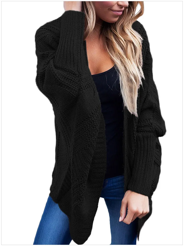 Fashion Casual Solid Knitted Sweater Plus Size Long Sleeve Cardigan Women Thick Long Open Stitch Knitwear Top Femme