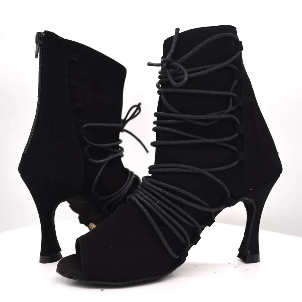 Customsize Evkoodance Fashion Dance Shoes Black Nubuck  Shoes Lace Latin Salsa Ballroom Dance Shoes Women 8.5cm High Heel Shoes