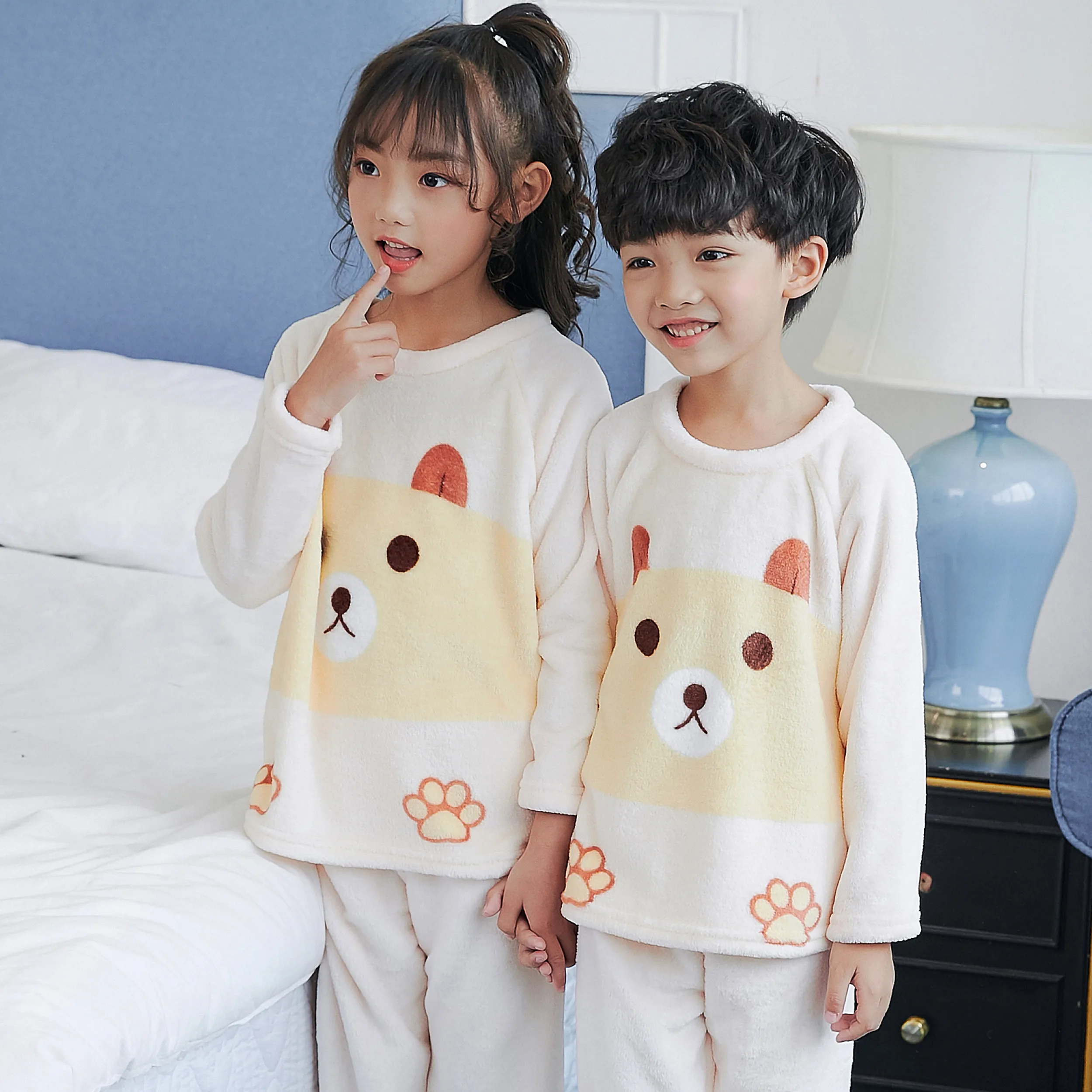 Зимние фланелевые пижамные штаны с длинными рукавами; бархатные детские пижамы кораллового цвета для девочек; домашняя одежда для сна для мальчиков и девочек - Цвет: model 25
