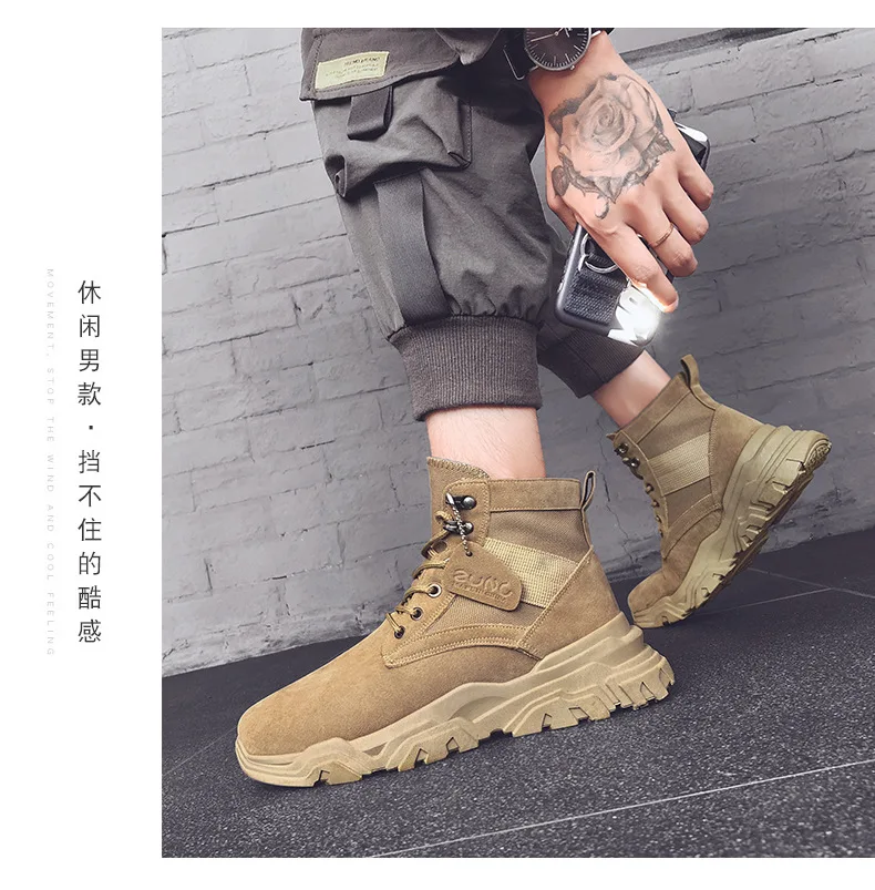 Winter Men Leather Suede Hiking Shoes High Top Shoes Men Outdoor High Quality Sport Hiking Desert Shoes Men Boots Hunting