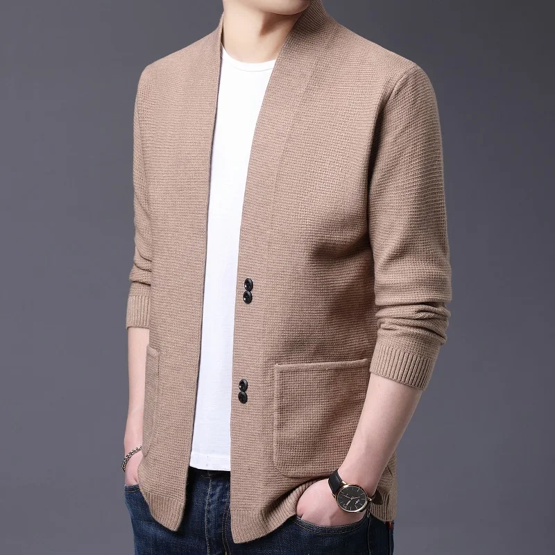 

High Quality Cardigan Men Fashion 2020 Korean Slim Fit Men Casual Sweaters V Neck Front Pocket Business Sweater Men Clothing 3XL