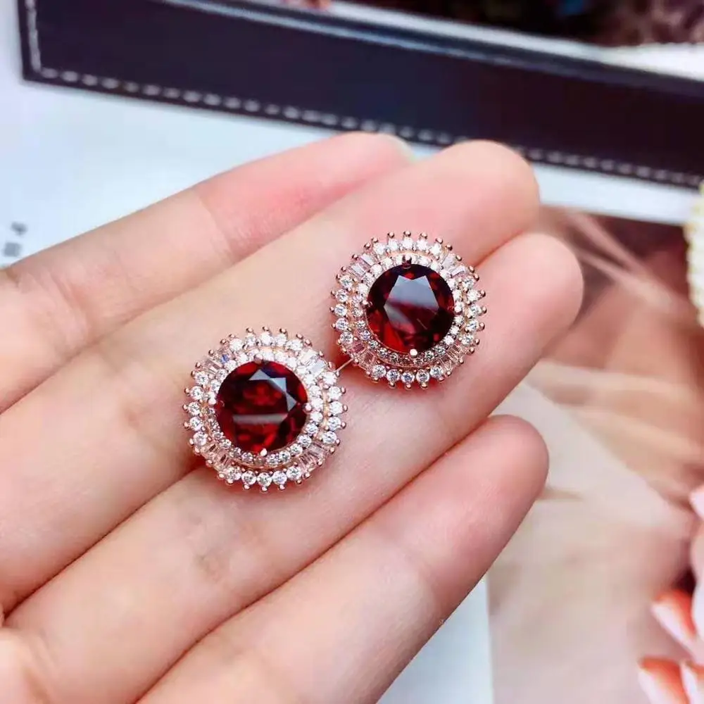 Earring Натуральный гранат S925 Кольцо Серьги Кулон Ожерелье Набор Элегантный и модный для женщин - Цвет камня: Earring