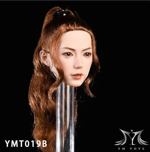 1/6 женская голова резьба YMTOYS YMT019 Jing посадки азиатской красоты голова Лепка с хвостом посаженные волосы для бледных женских игрушек тела - Цвет: B