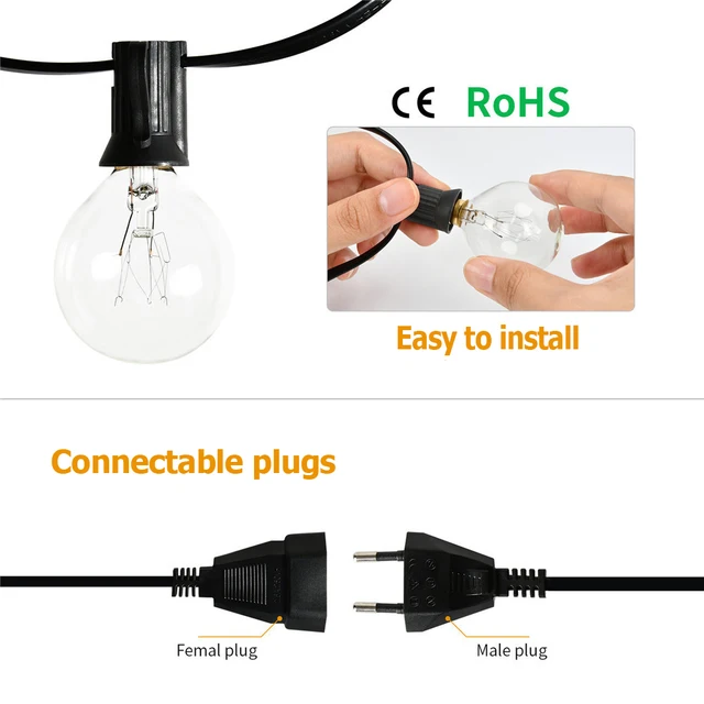 25 Ft Teraszos Húr Könnyű Karácsonyi G40 Globe Festoon Izzó Tündérvilágú Kültéri Party Kert Garland Esküvői Dekoratív - Image 4