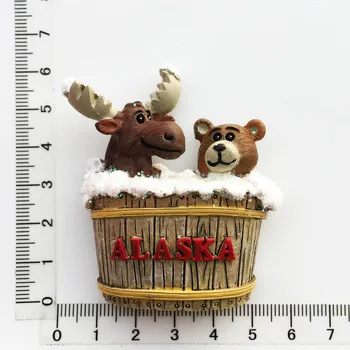 

Alaska Fridge Magnets Souvenir 3D Resin Refrigerator Stickers Elk and Brown Bear Craft Collection USA Cute Magnets Home Decor