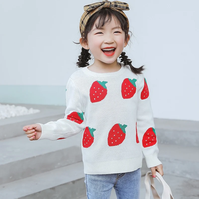 

Baby Girl Sweaters Baby Sweaters Korean Sweet strawberry pattern Autumn Winter Kids Clothes Knit Pullover Casual Top Clothing