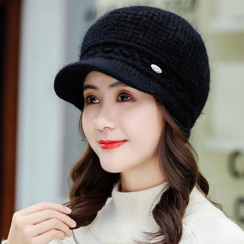 BINGYUANHAOXUAN новая теплая зимняя женская шапка с кроличьим мехом Толстая шляпа короткий край женский сохраняющий тепло Зимний берет мягкий дышащий - Цвет: black
