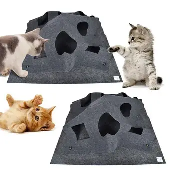 

Pet Cat Durable Holed Blanket 100*100cm Pat Play Mat Hide And Seek Carpet With Holes Scratch-resistant Kitten Cat Holed Mat