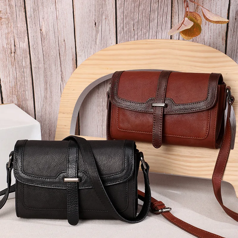 

2019 Genuine Leather Hand Bag Fashion For Women Baotou Layer Cowhide Single Shoulder Satchel Packet New Design korean Style