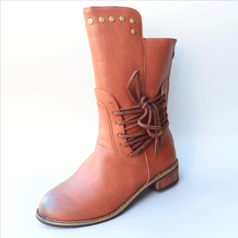 Botas de cuero PU de calidad con plataforma de tobillo para mujer con cremallera botas planas suela de mukulo de vaca zapatos d