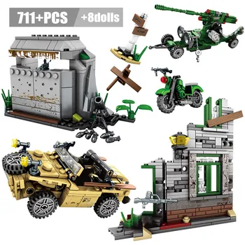 

Military Soldiers Tank Building Blocks Compatible Technic Chariot Truck Model Figures Army Weapon Bricks Toys for Child
