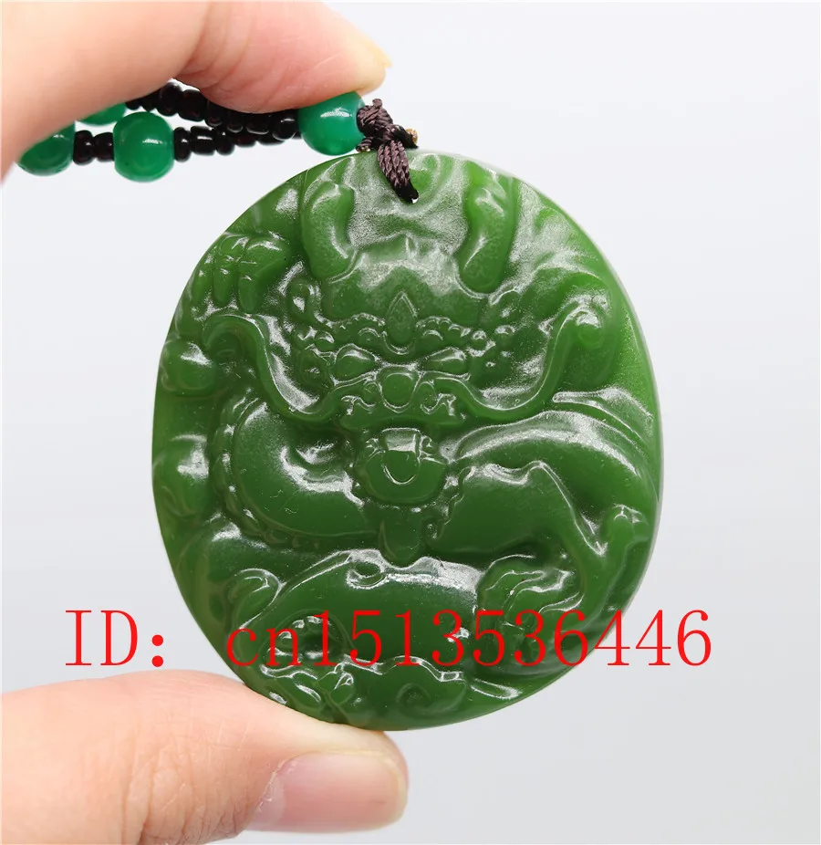 Chinese Green Jade Dragon Pendant Necklace Fashion Accessories Jewelry Carved Amulet Luck Gifts Women Sweater Chain