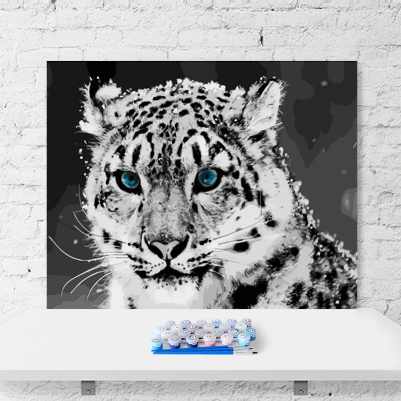 Leopard LionTiger Grassland поедание мяса картинки с животными по номерам Современная реалистичность картины маслом ручной работы по номерам Настенный декор - Цвет: 6915