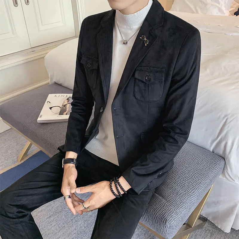 2019 autumn and winter suede men's casual fashion slim suit suit quality fabric men's two single-breasted business casual suits 2019 autumn and winter suede men's casual fashion slim suit suit quality fabric men's two single-breasted business casual suits