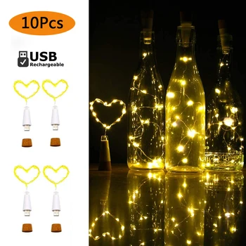 USB 충전식 와인 병 코르크 조명, 구리 와이어 스트링, 별이 빛나는 LED 조명, 화환, DIY, 파티, 크리스마스, 결혼식용, 2M, 20LED