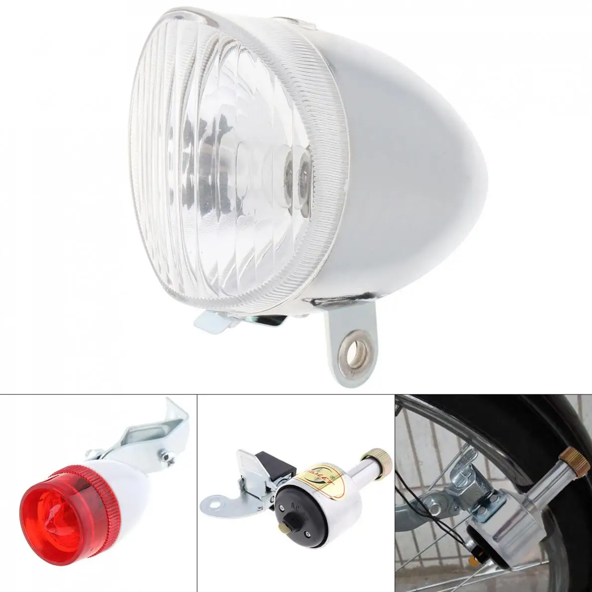3W 6V Bike Bicycle Cycling Dynamo Rear Lights Set Headlight Rearlight LED Lamp 
