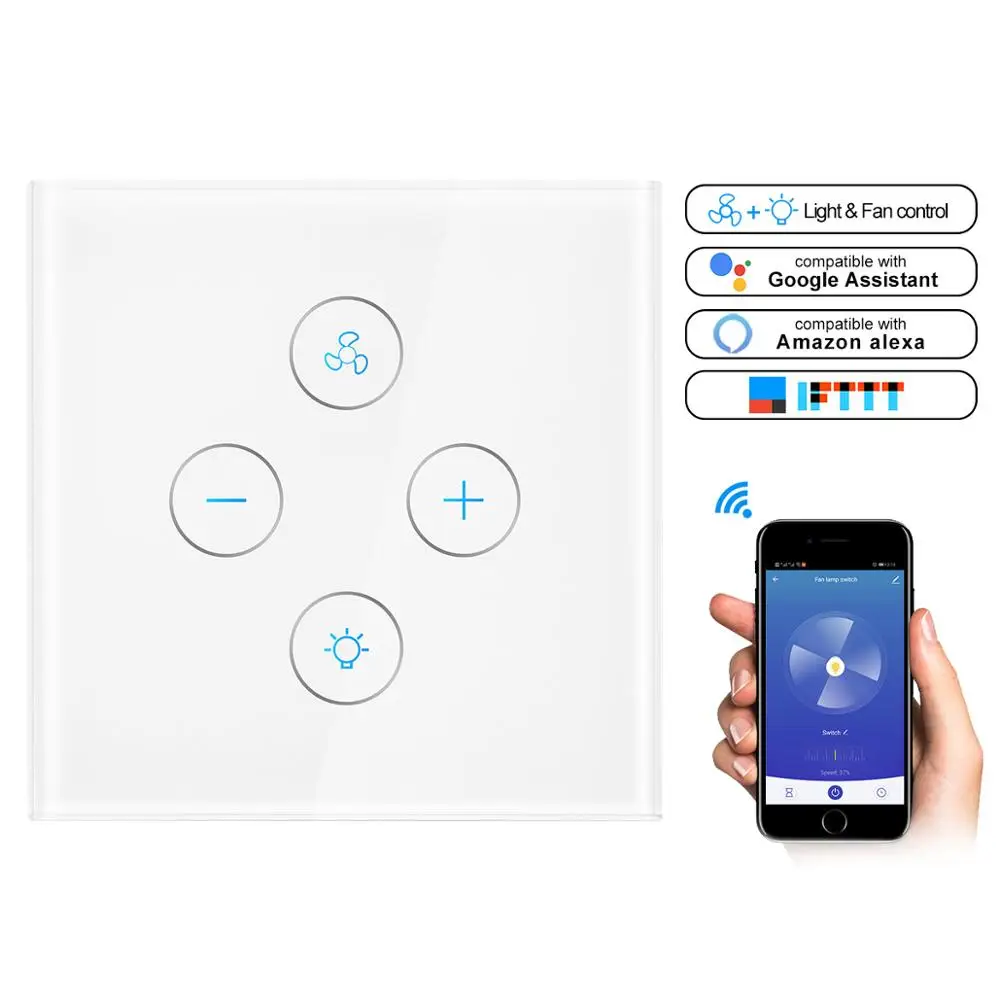 

WiFi Smart Ceiling Fan Light Wall Switch,Smart Life/Tuya APP Remote Various Speed Control, Compatible with Alexa and Google Home