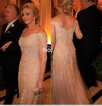 

Plus Size 2019 Mother Of The Bride Dresses Mermaid V-neck 3/4 Sleeves Tulle Lace Beaded Groom Long Mother Dresses For Wedding