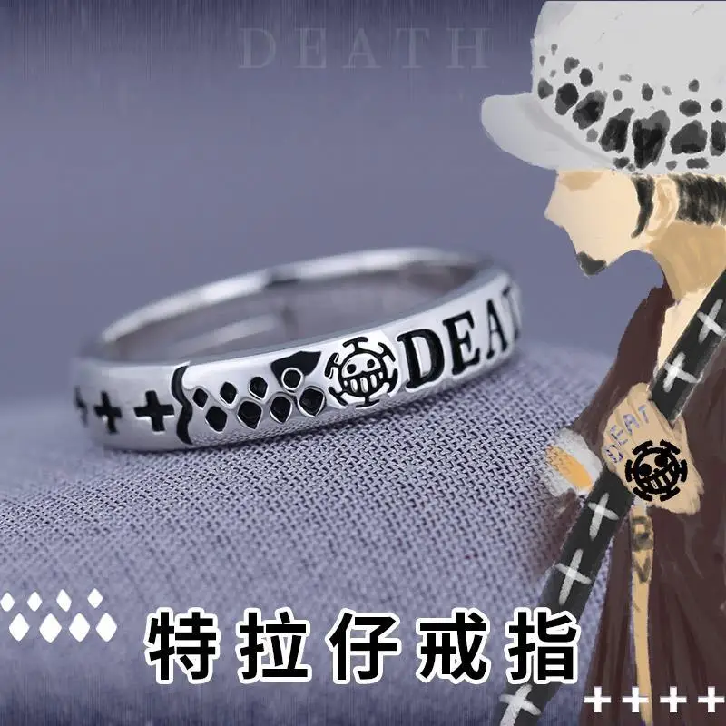 Anime Trafalgar Law Luffy Hat Portgas D Ace Adjustable Ring for Men Women 925 Sterling Silver Rings Cosplay Jewelry 6