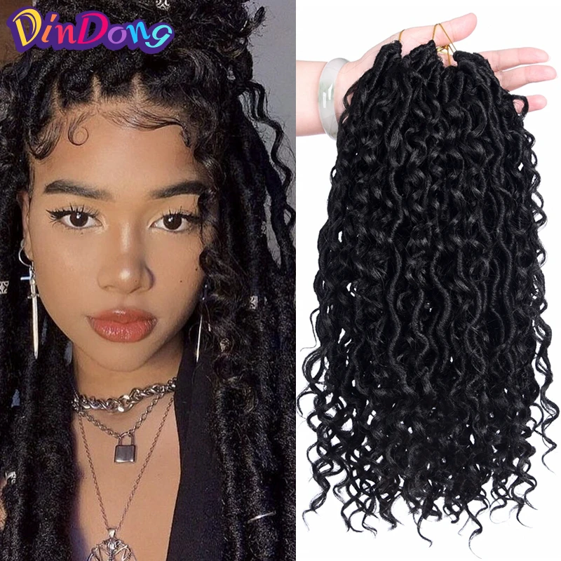 Goddess Faux Locs Curly Braids Synthetic Boho Crochet Braid Messy Faux Locs Crochet Hair Extensions Bohemian For Women