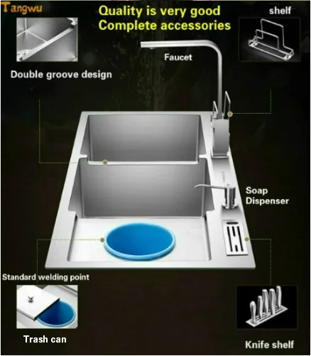 Tangwu высокое качество пищевой 304 кухонная раковина из нержавеющей стали толщина 4 мм большой двойной паз 1000x480x220 мм