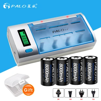 

PALO LCD display battery charger for AA/AAA/SC/C/D/9V battery + 4 pcs nimh 8000 mah rechargeable D battery