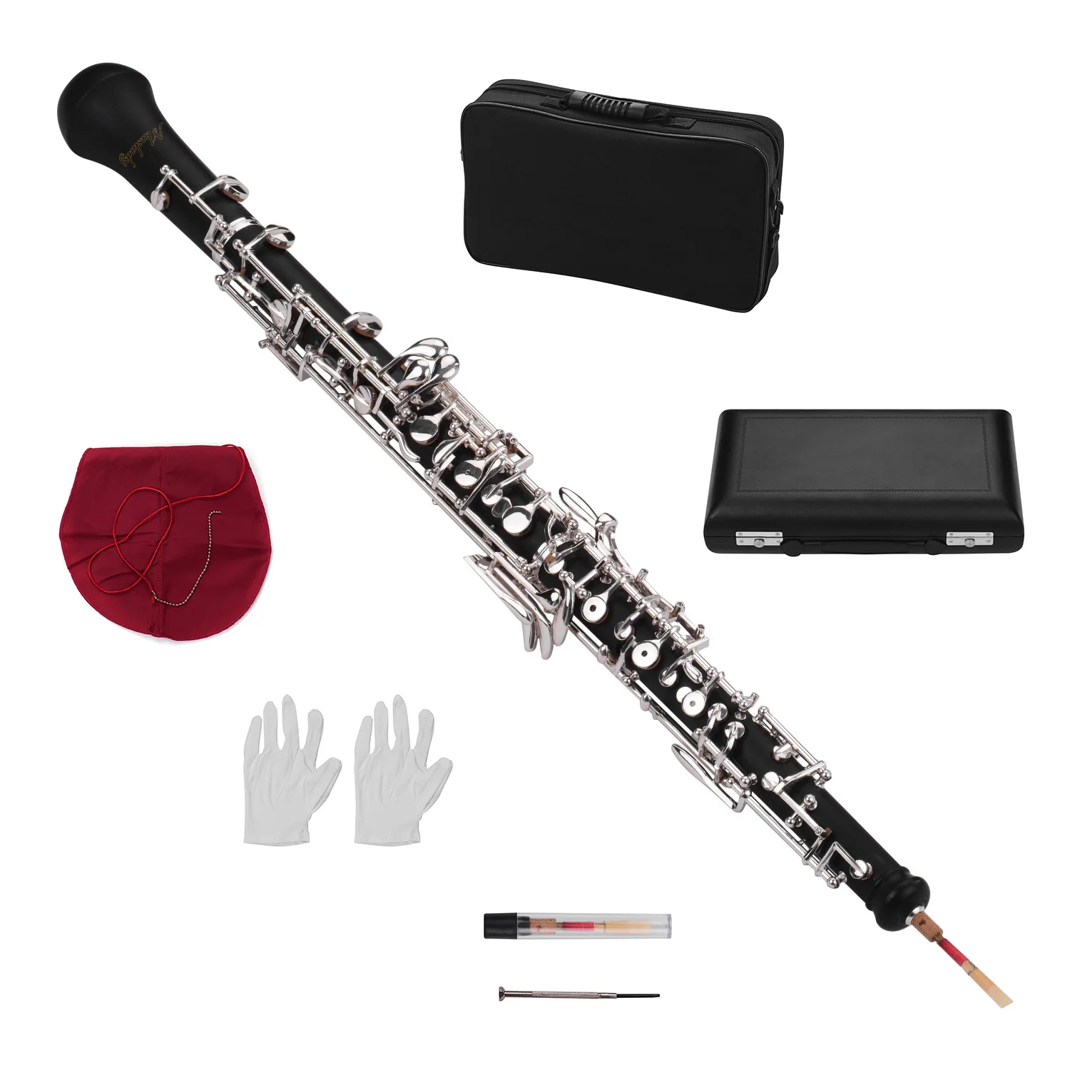 Muslady Профессиональный oboe C Ключ полуавтоматический стиль никелированные ключи деревянный духовой инструмент с гобо Рид перчатки, Чистящая салфетка