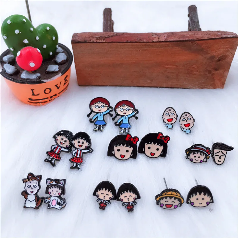 EUPNHY 1 пара Chibi Maruko мультфильм серьги-гвоздики гипоаллергенно серьги-гвоздики Женские повседневные серьги ювелирные изделия
