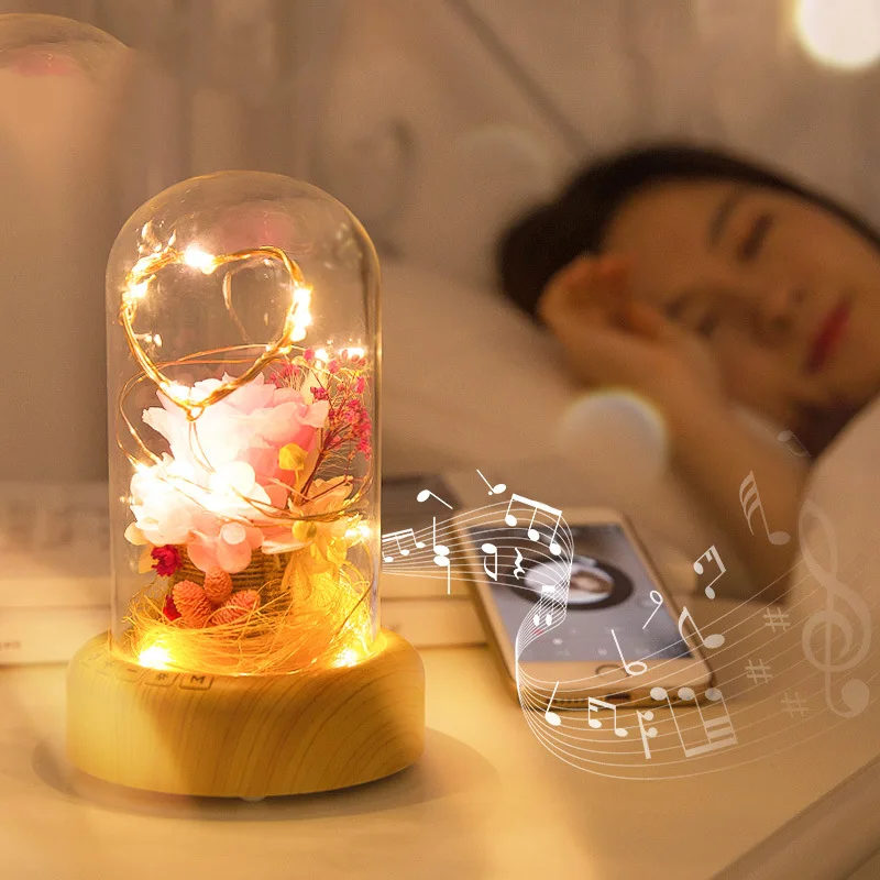 

Creative Valentine's Day Gift Preserved Fresh Flower Small Night Lamp Gift Lamps Bluetooth Audio Loudspeaker Box Charging Music
