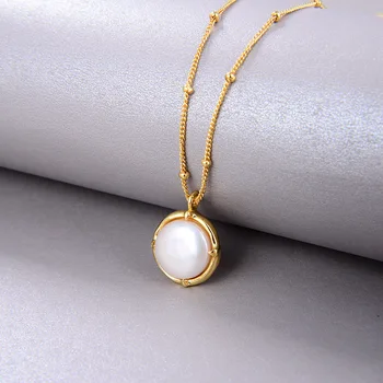 

Retro Simple Natural Baroque Button Pearl 100% S925 Silver Golden Clavicle Chain Pendant Jewelry on the Neck Gift to Girlfriend