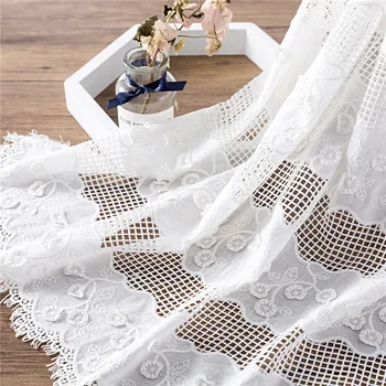 

Cotton Openwork Embroidery Fabric 3D Applique Tassel Cotton Fabric RS2121