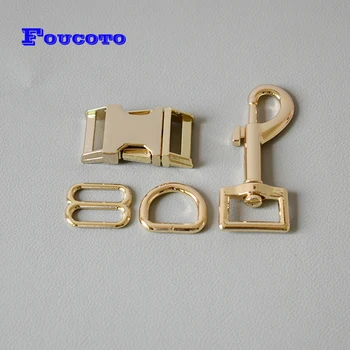 

50 sets gold metal tri-glide adjustable buckle 3/4" 20mm d-rings for bag dog pet collar strap strong adjuster premium quality