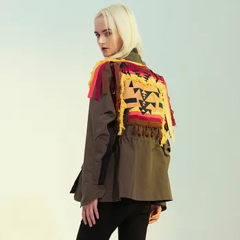 

SuperAen Streetwear Various Ribbon Tassels Patchwork Panelled Embroidery Can Be Waist Hugging Women Jacket Baseball Uniform