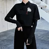 Chinese Style Element Top Fan Print Harujuku Black T-Shirt Women 2022 Asian Streetwear Bottons Cheongsam Crop Tops 11374 ► Photo 2/6