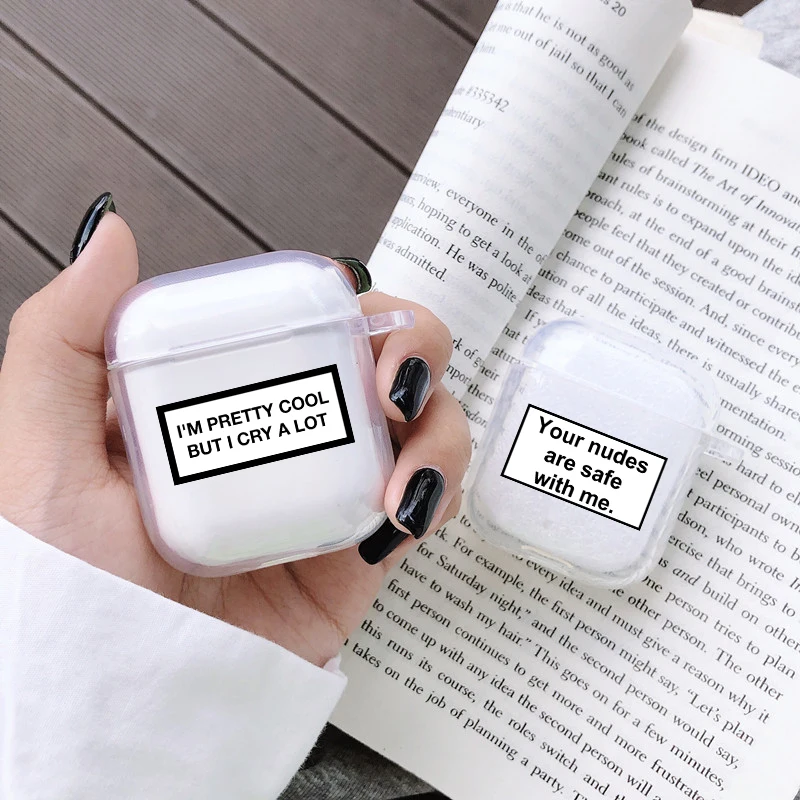 Чехол Ins Text Airpods для Apple 1 2 мягкий силиконовый прозрачный чехол беспроводных Bluetooth