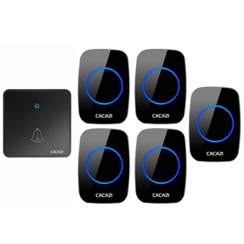 

CACAZI Home Wireless Night Light Doorbell Waterproof 300M Remote 60 Chimes CR2032 Battery US EU UK Plug 1 Transmitter 5 Receiver