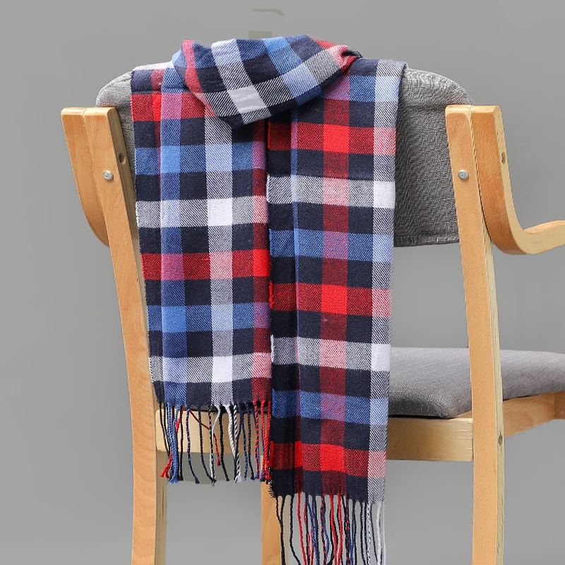 Cashmere Scarf 185*35cm Women Winter Tassel Color Lattice Cashmere Scarves Thinker Warm Female Shawl Men Autumn Long Couple muffler