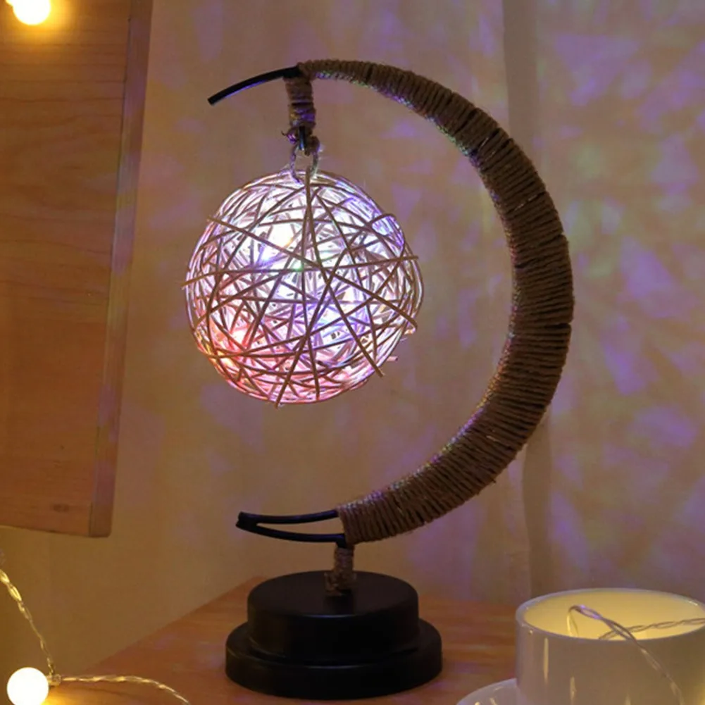 Handmade Hemp Rope Iron Night Light LED Star Moon Lamp Apple Christmas Garland lights Living Room Bedroom Decorator For New Year