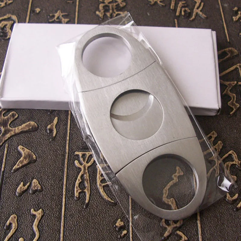 Accesorios para cigarros, doble hoja, para mercancías domésticas, para cúter de cigarros, doble filo, bolsillo de acero inoxidable plateado, 1 Uds.