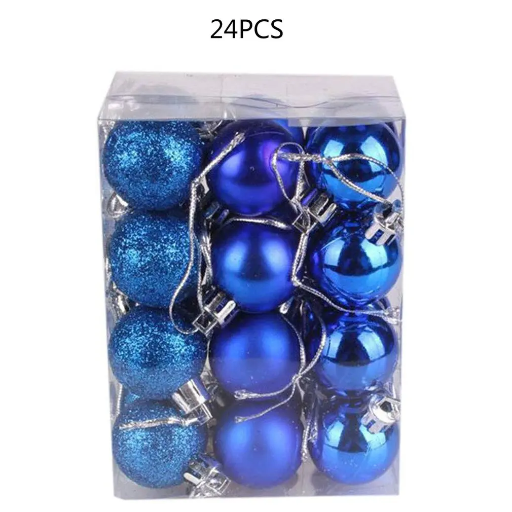 blue 24 шт., Рождественский шар 3 см/4 см/6 см, цветной шар в форме бочки, пластиковый шар с покрытием, украшения для рождественской елки, рождественские принадлежности - Цвет: blue