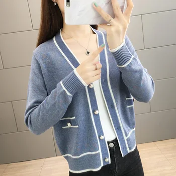

early autumn coat female cardigan sweater knitting coat han edition student leisure small air fragrance with a short