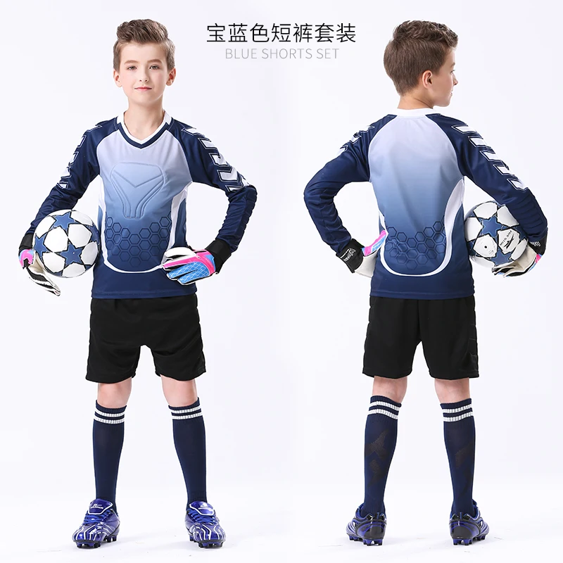 Детское футбольное Джерси, 2 предмета, детский костюм голкипера, Пользовательский логотип, имя, номер, Спортивная тренировочная командная форма, толстая губка, защита от падения