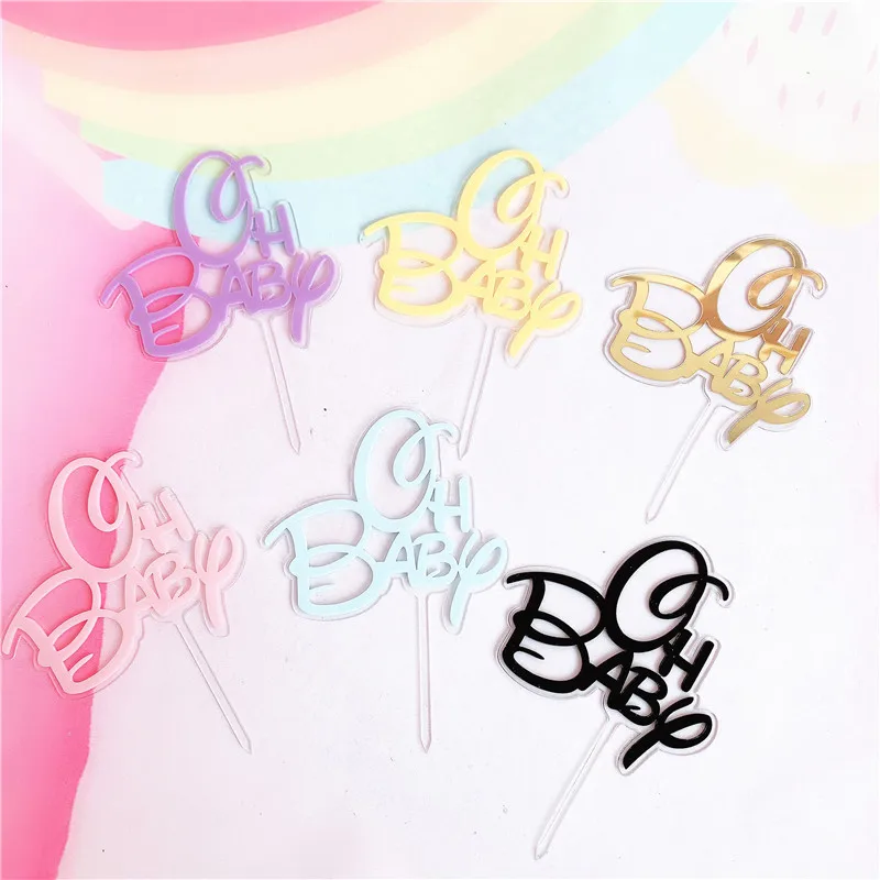 

New "Oh Baby" Acrylic Cake Topper Cute Candy Color Double Layer Cake Topper For Baby Shower Kids Birthday Party Cake Decorations