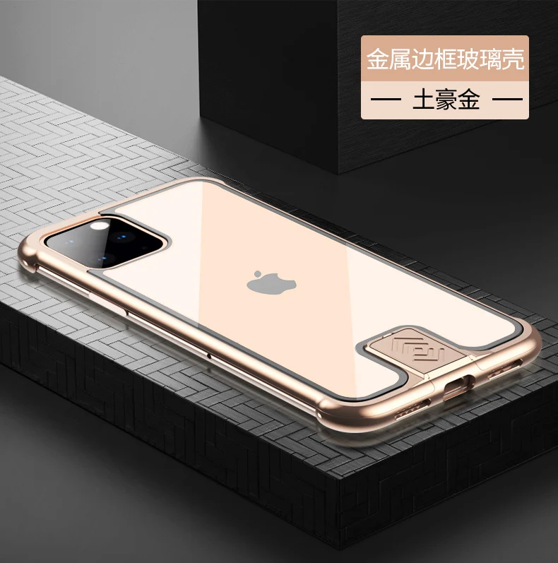Для iPhone 11 Pro Max чехол, металлический бампер, защита, прозрачное закаленное стекло, чехол для iPhone 11 Pro 11, противоударный чехол, Funda 11 Pro