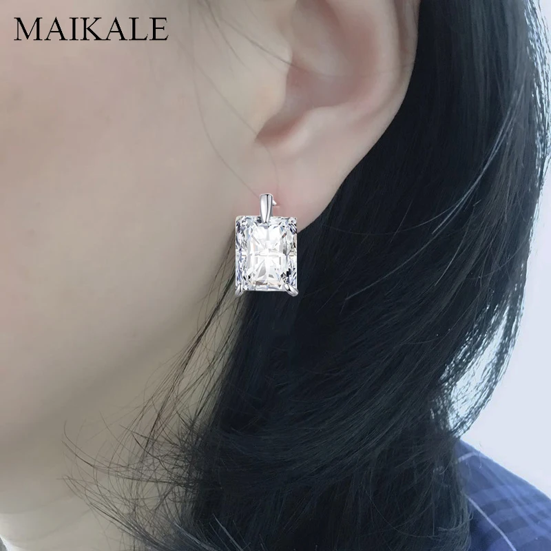 Женские серьги гвоздики MAIKALE Spuare большие простые синие и зеленые с цирконием